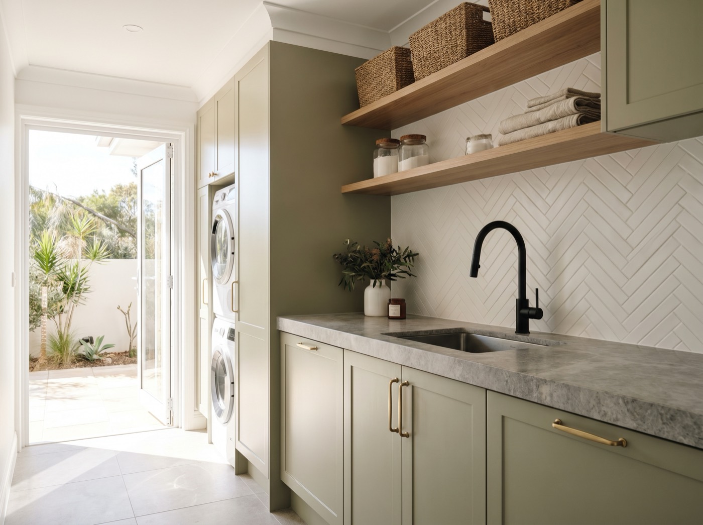 Renovated laundry with custom joinery and stone benchtop